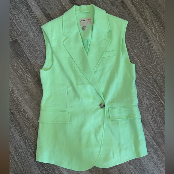 We The Free FP Lime Green Sleeveless Linen Vest Blazer. - Picture 14 of 14